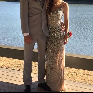 Bejeweled nude and sheer prom dress